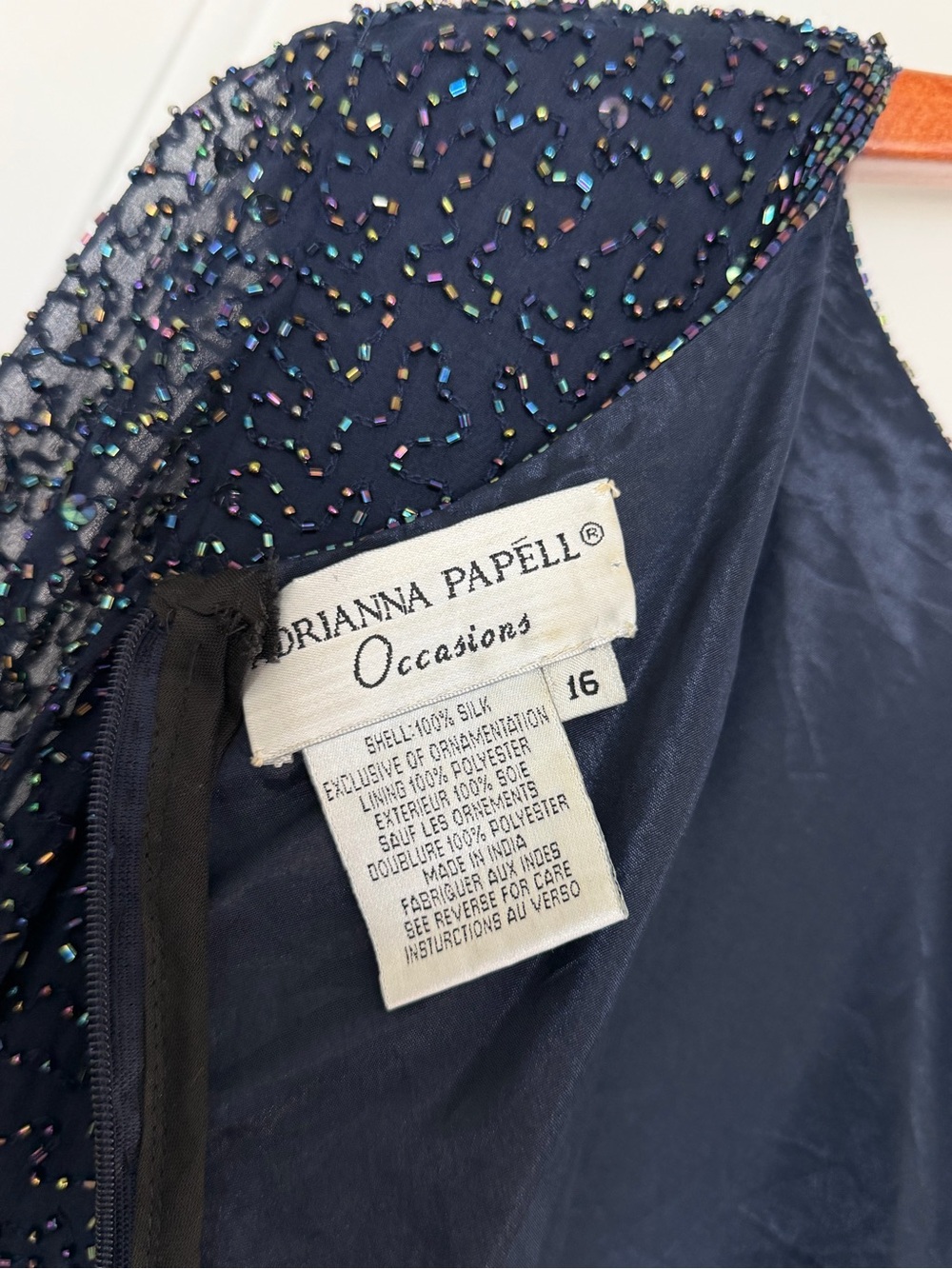Adrianna Papell 100% Silk Vintage Blue Beaded Iridescent Party Formal Sheer 16 - Picture 5 of 12